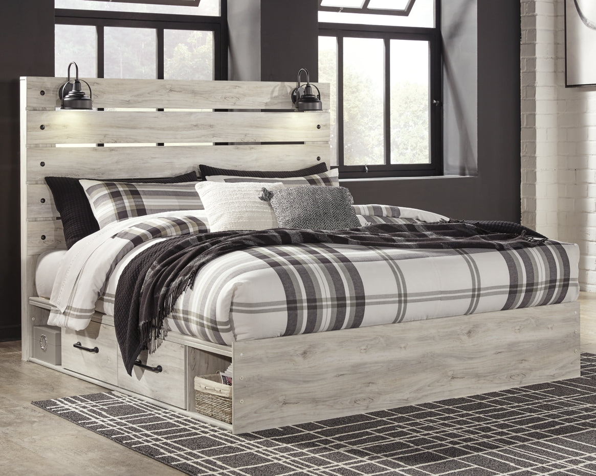 Cambeck Twin Panel Bed with 2 Storage Drawers with Mirrored Dresser and 2 Nightstands