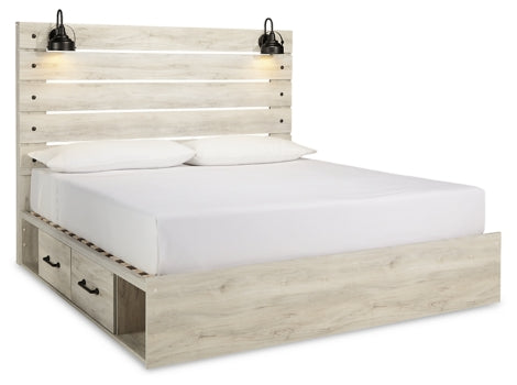 Cambeck Twin Panel Bed with 2 Storage Drawers with Mirrored Dresser and 2 Nightstands