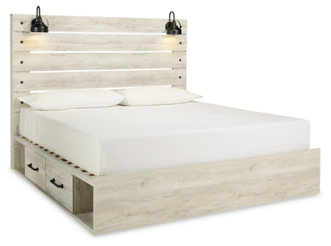 Cambeck Queen Panel Bed with 4 Storage Drawers with Mirrored Dresser, Chest and Nightstand