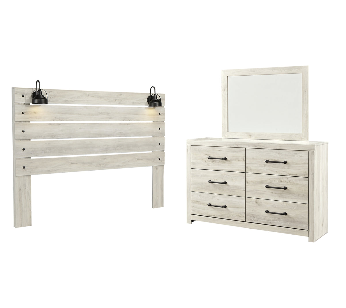 Cambeck Twin Panel Headboard Bed with Mirrored Dresser