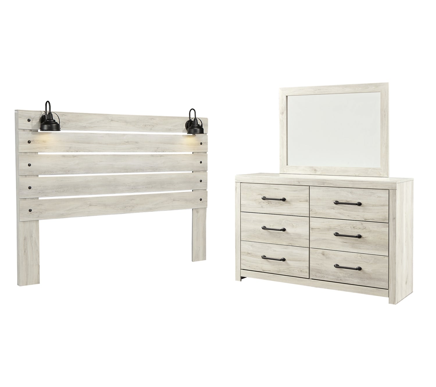 Cambeck Twin Panel Headboard Bed with Mirrored Dresser