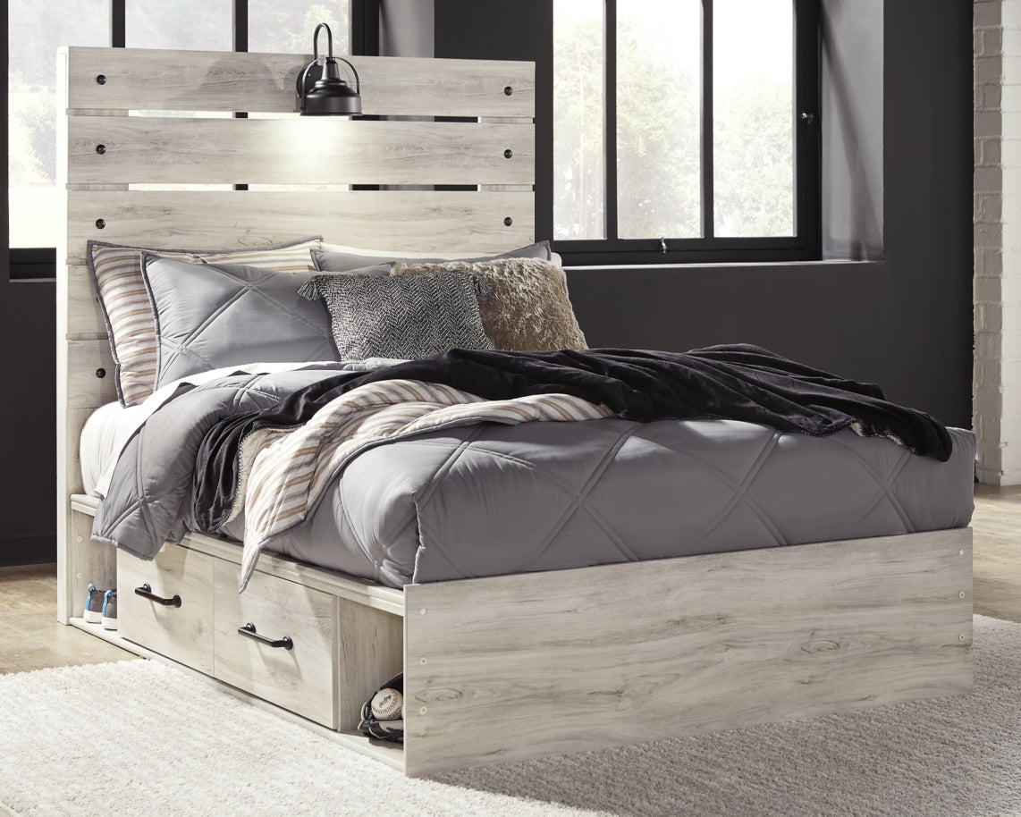 Cambeck Twin Panel Bed with 2 Storage Drawers with Mirrored Dresser and Chest