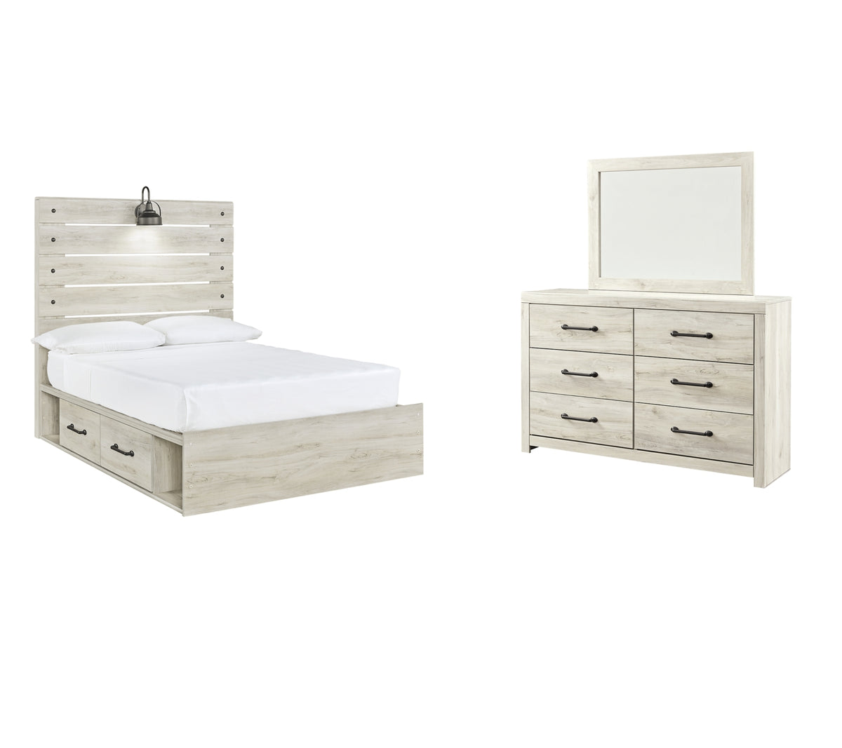 Cambeck Twin Panel Bed with 2 Storage Drawers with Mirrored Dresser