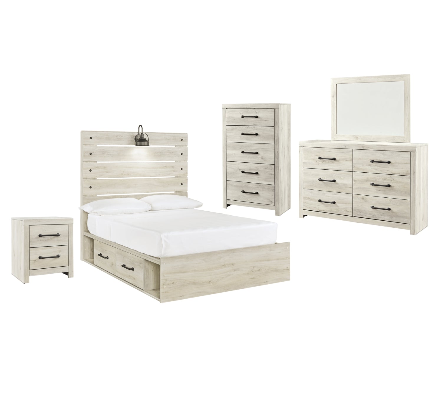 Cambeck Queen Panel Bed with 4 Storage Drawers with Mirrored Dresser, Chest and Nightstand