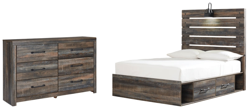 Drystan Queen Panel Bed with 4 Storage Drawers with Dresser