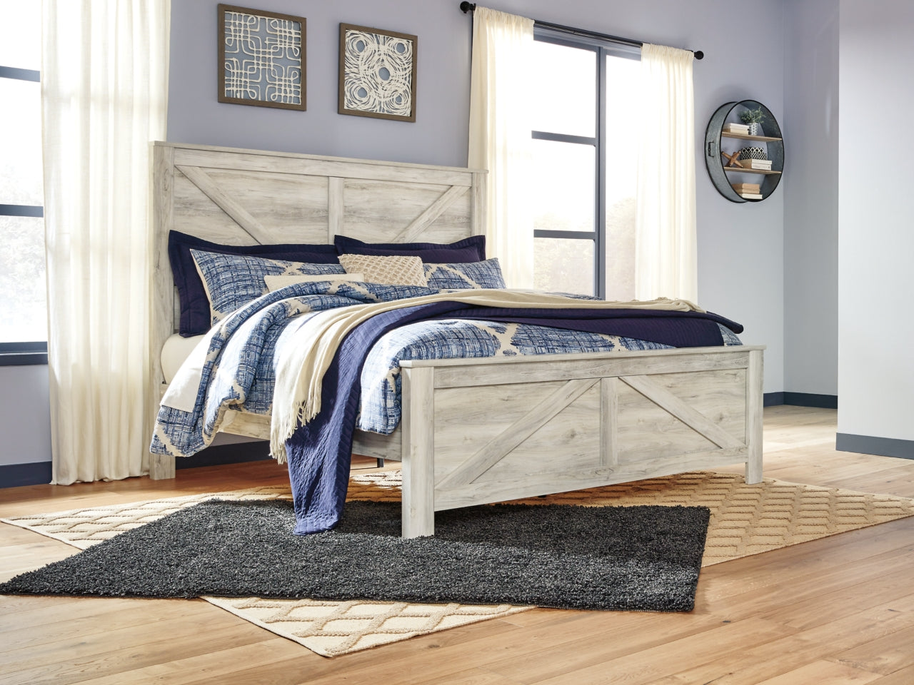 Bellaby Queen Crossbuck Panel Bed with Mirrored Dresser