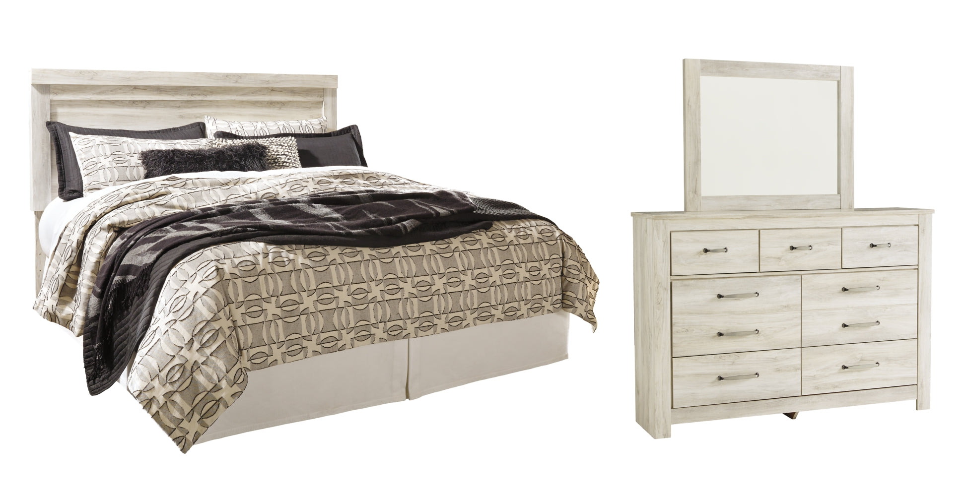 Bellaby Queen Panel Headboard Bed with Mirrored Dresser