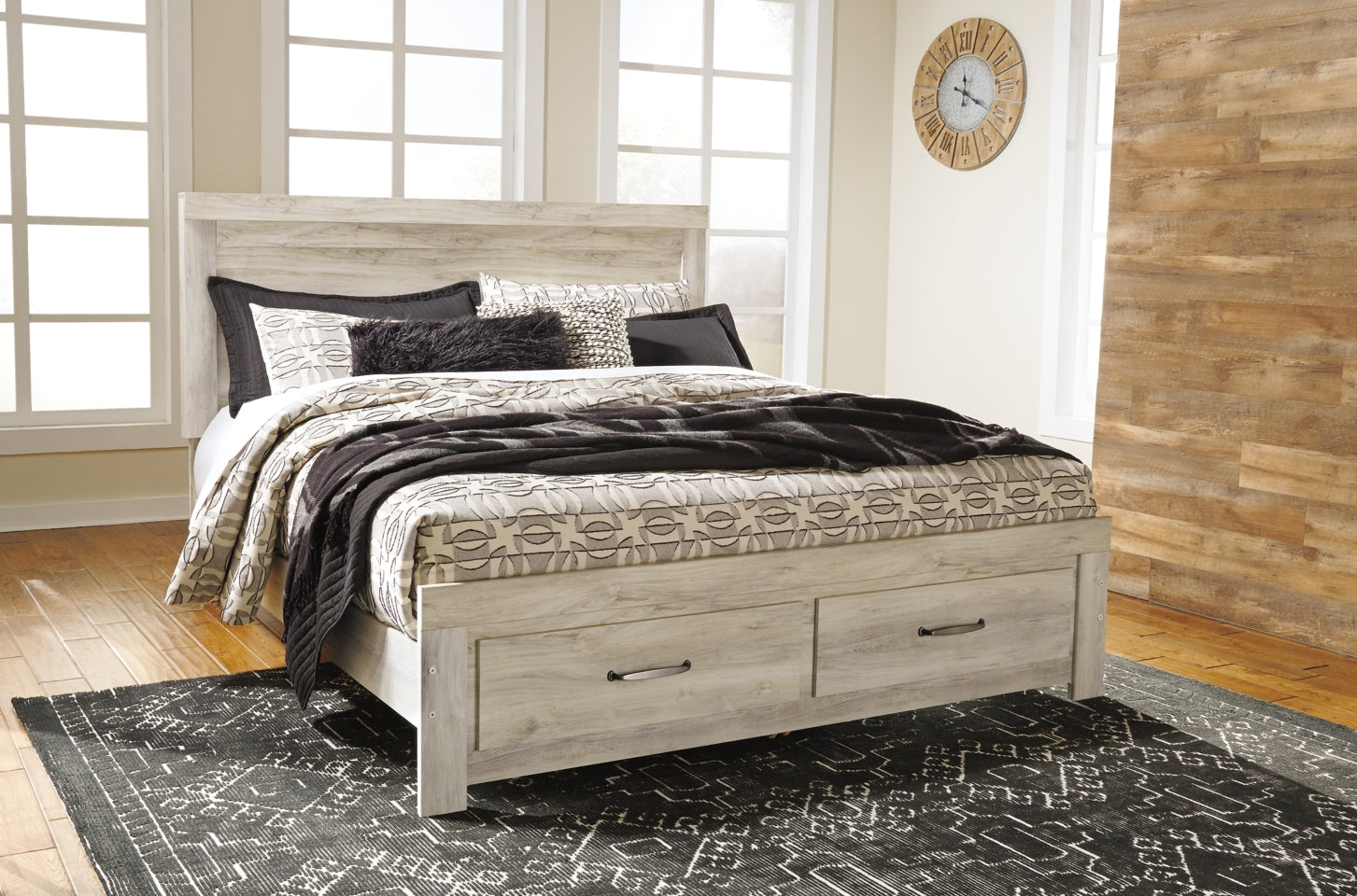 Bellaby Queen Platform Bed with 2 Storage Drawers with Mirrored Dresser