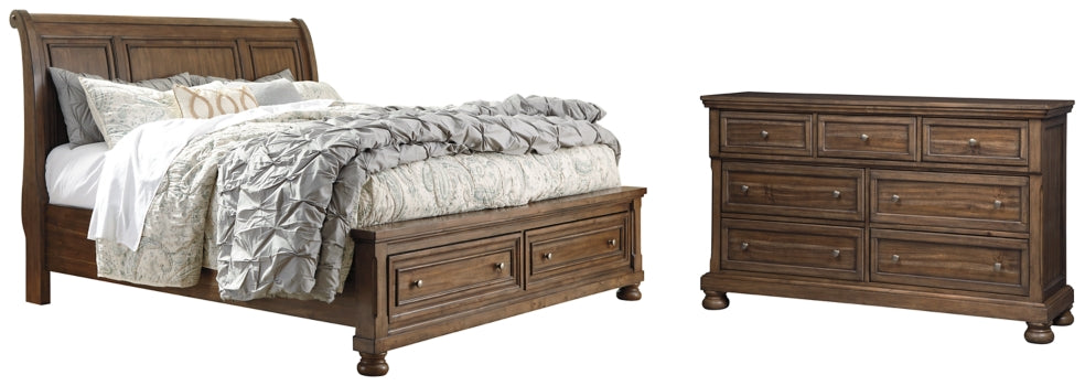 Flynnter Queen Sleigh Bed with 2 Storage Drawers with Dresser with Dresser