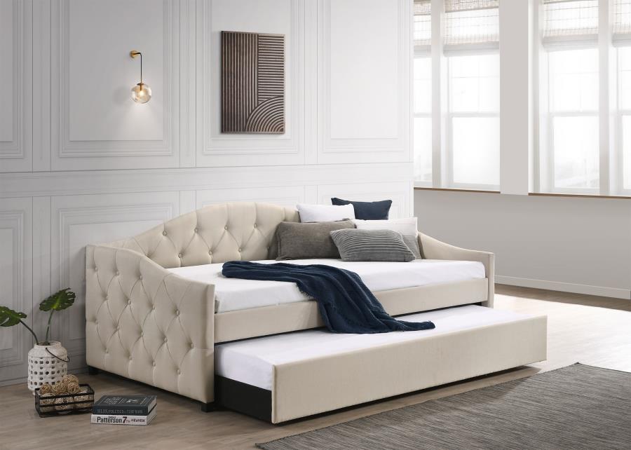 Sadie Beige Twin Daybed W/ Trundle