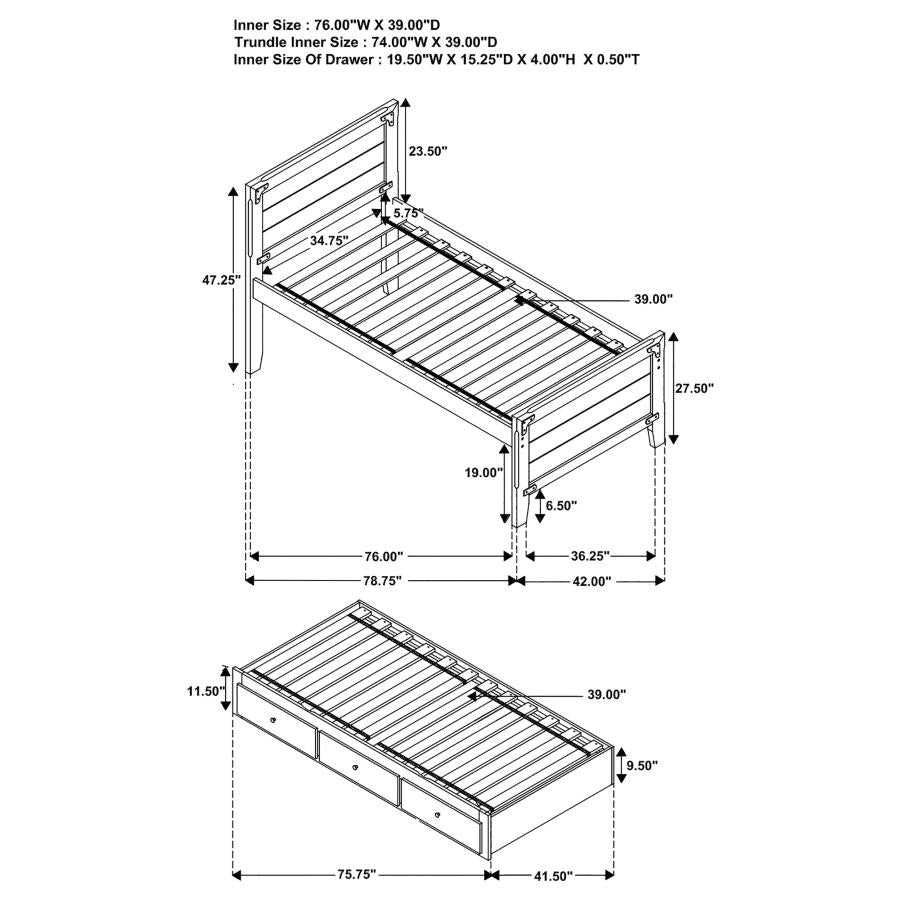 Granger Brown Twin Bed W/ Trundle