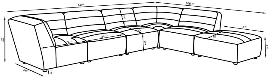Sunny White 6 Pc Sectional