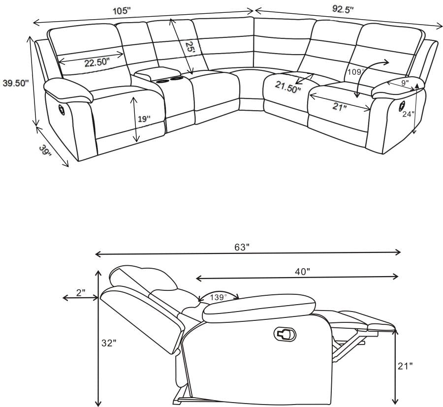 David Grey 3 Pc Motion Sectional