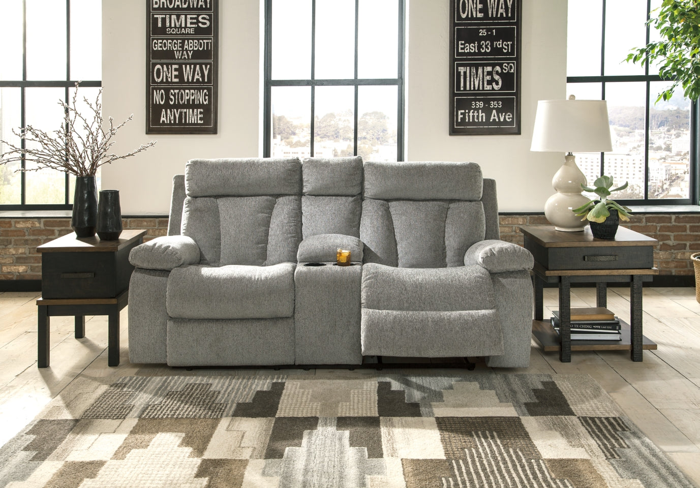 Mitchiner Reclining Loveseat with Console - The Bargain Furniture