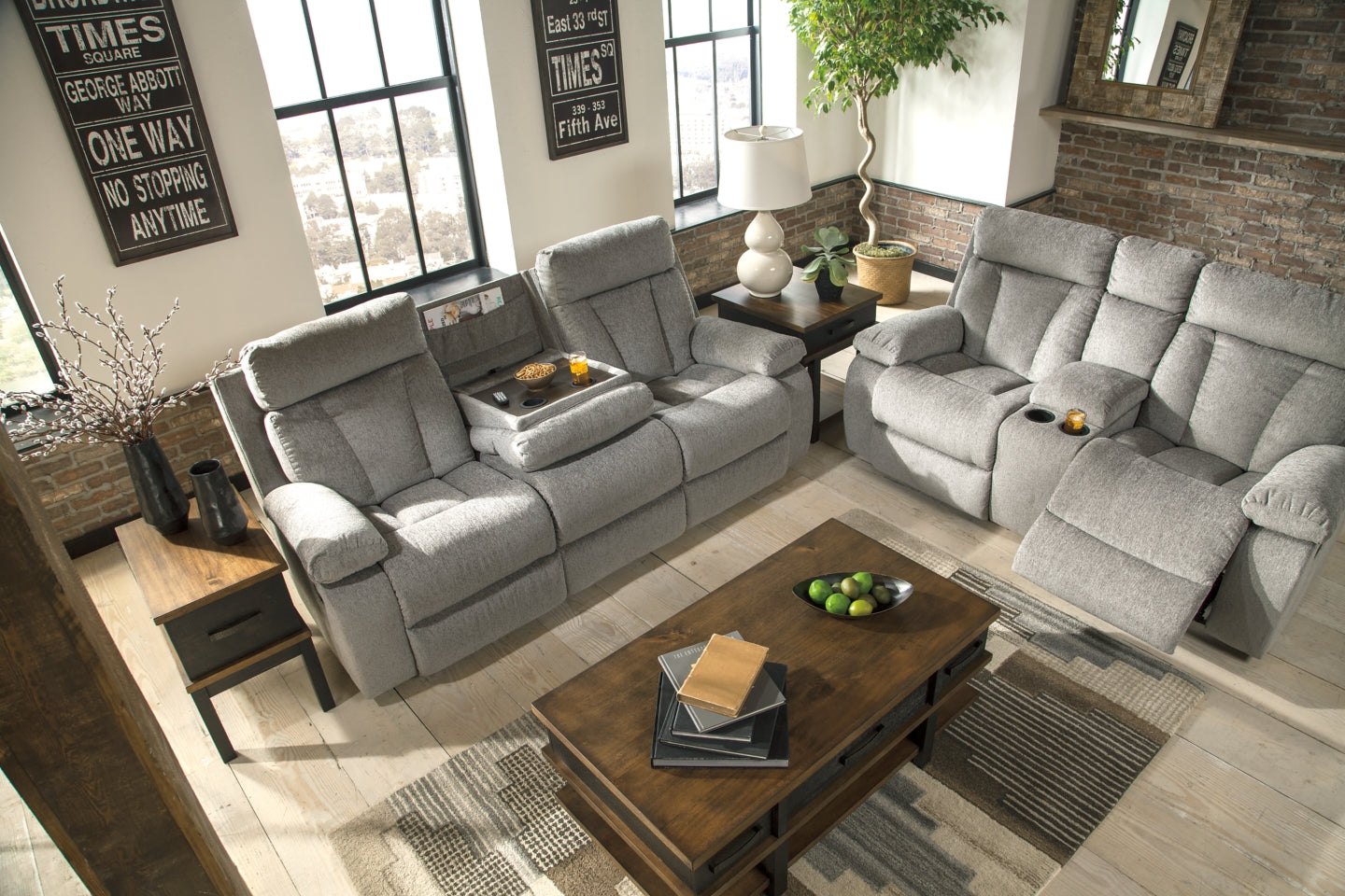 Mitchiner Reclining Sofa with Drop Down Table - The Bargain Furniture