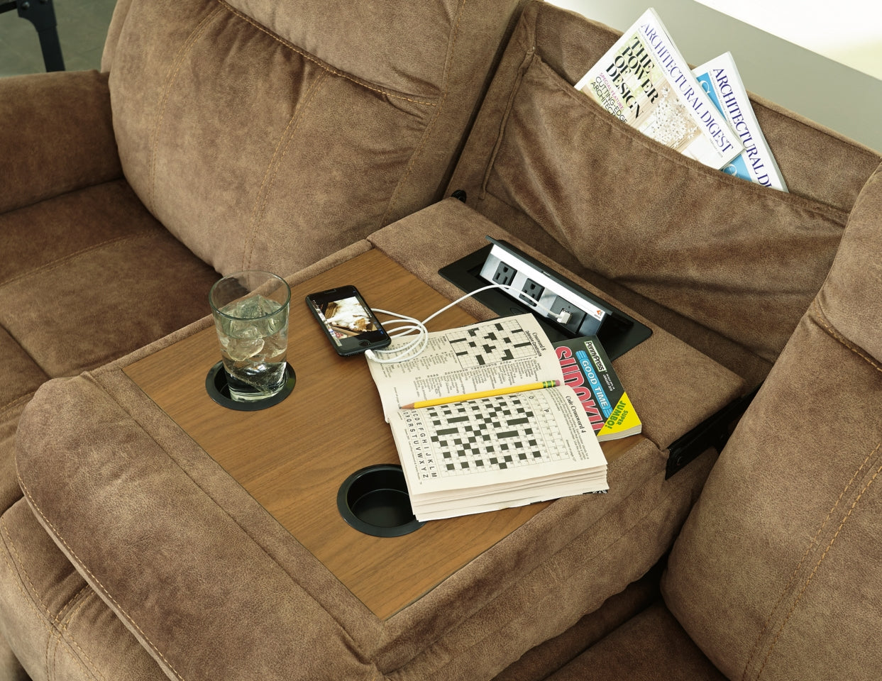 Huddle-Up Reclining Sofa with Drop Down Table - The Bargain Furniture