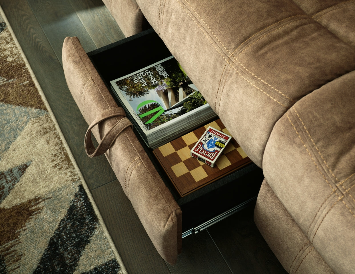 Huddle-Up Reclining Sofa with Drop Down Table - The Bargain Furniture