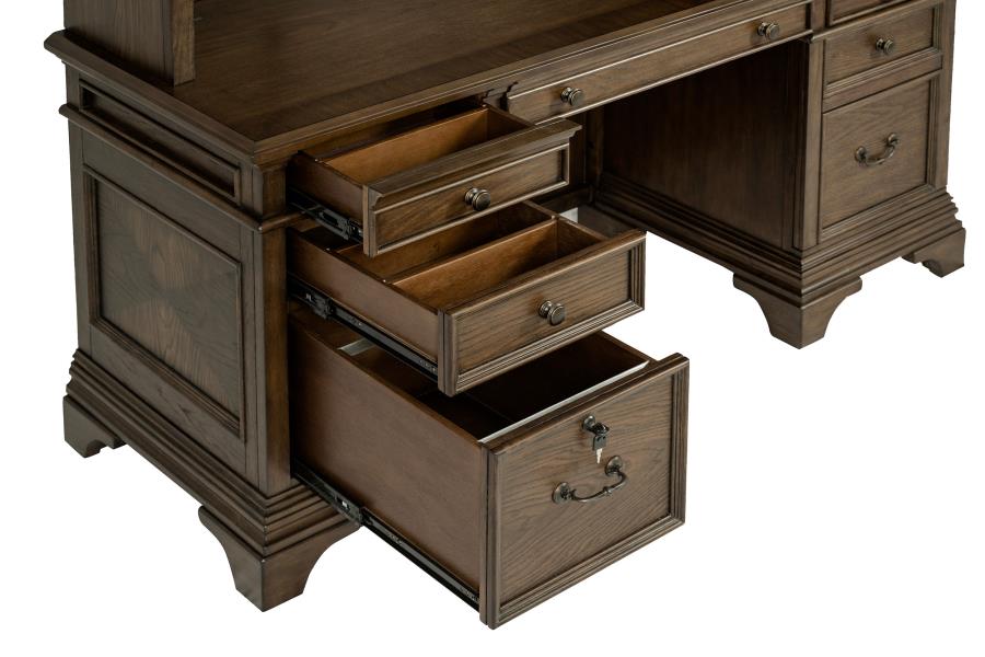 Hartshill Brown Credenza Desk W/ Hutch
