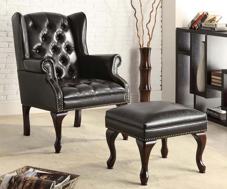 Roberts Black Accent Chair W/ Ottoman