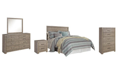 Culverbach Queen/Full Panel Headboard Bed with Mirrored Dresser, Chest and Nightstand