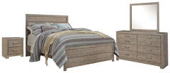 Culverbach Queen/Full Panel Headboard Bed with Mirrored Dresser and 2 Nightstands