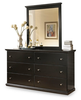 Maribel Queen/Full Panel Headboard Bed with Mirrored Dresser and 2 Nightstands