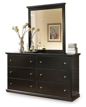 Maribel Queen/Full Panel Headboard Bed with Mirrored Dresser, Chest and 2 Nightstands