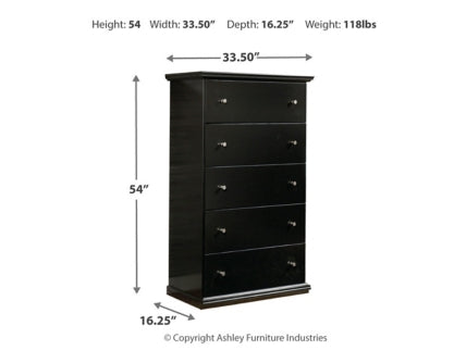 Maribel Queen/Full Panel Headboard Bed with Mirrored Dresser, Chest and Nightstand
