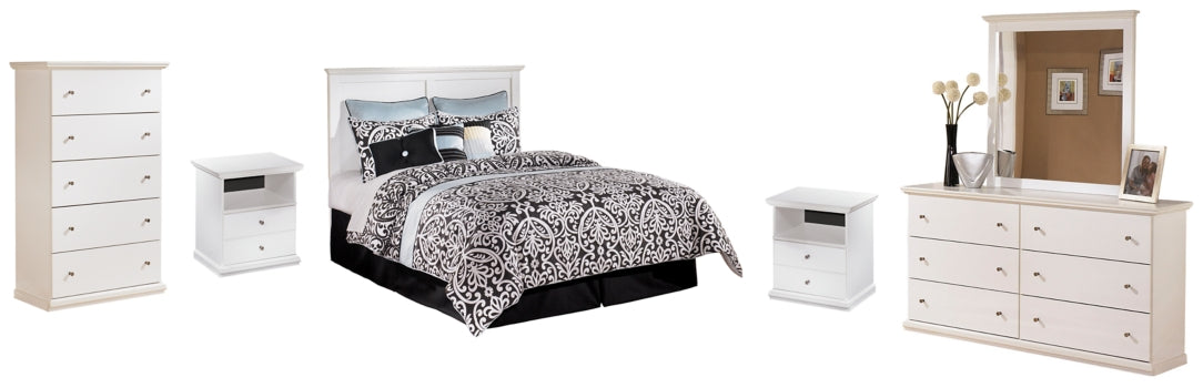 Bostwick Shoals Queen/Full Panel Headboard Bed with Mirrored Dresser, Chest and 2 Nightstands