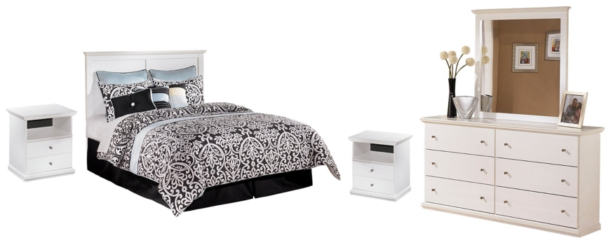 Bostwick Shoals Queen/Full Panel Headboard Bed with Mirrored Dresser and 2 Nightstands
