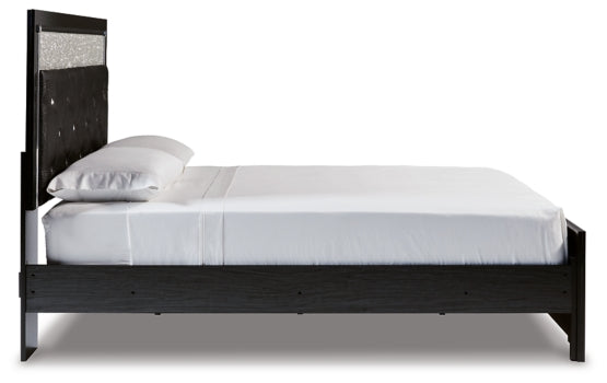 Kaydell Queen Upholstered Panel Bed with Mirrored Dresser, Chest and Nightstand