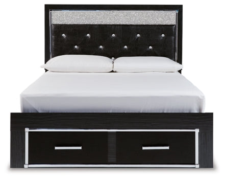 Kaydell Queen Upholstered Panel Storage Platform Bed with Mirrored Dresser