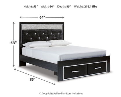 Kaydell Queen Upholstered Panel Storage Platform Bed with Mirrored Dresser and 2 Nightstands