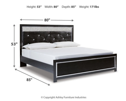 Kaydell King Upholstered Panel Platform Bed with Mirrored Dresser, Chest and Nightstand