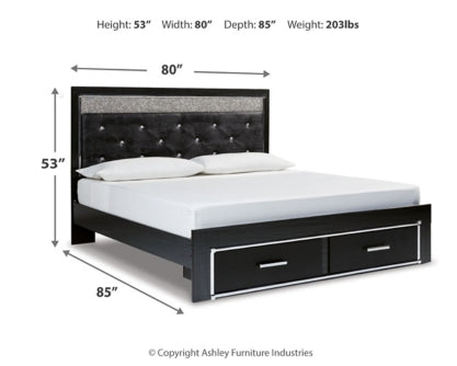 Kaydell King Upholstered Panel Storage Bed with Mirrored Dresser, Chest and 2 Nightstands