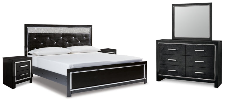 Kaydell King Upholstered Panel Bed with Mirrored Dresser and 2 Nightstands - PKG014229