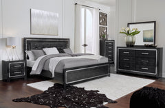 Kaydell King Upholstered Panel Bed with Mirrored Dresser - PKG002811