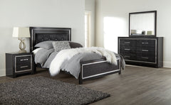 Kaydell Queen Upholstered Panel Bed with Mirrored Dresser - PKG002808