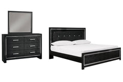 Kaydell King Upholstered Panel Bed with Mirrored Dresser - PKG002811