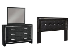 Kaydell King/California King Upholstered Panel Headboard Bed with Mirrored Dresser