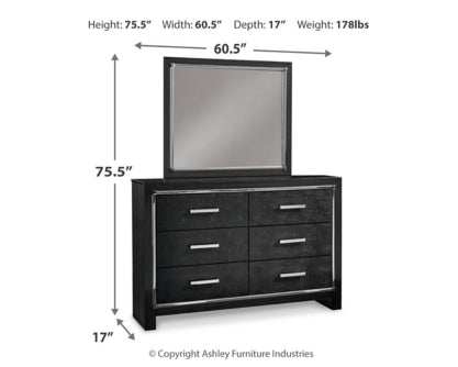 Kaydell King Upholstered Panel Storage Bed with Mirrored Dresser, Chest and Nightstand