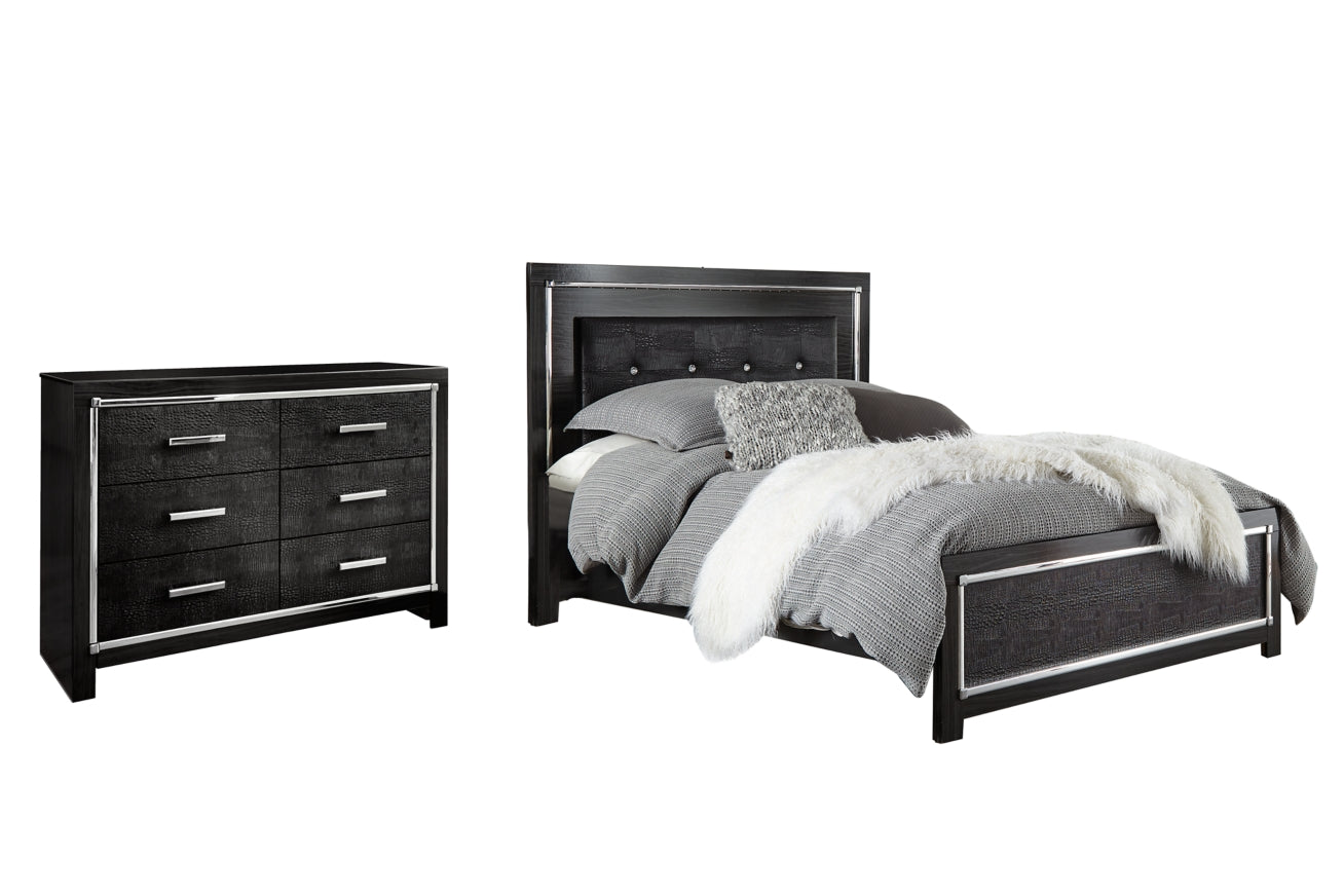 Kaydell Queen Upholstered Panel Bed with Dresser - PKG002807