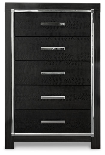 Kaydell King Upholstered Panel Storage Bed with Mirrored Dresser, Chest and Nightstand