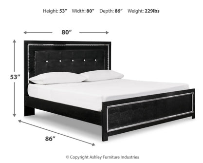 Kaydell King Upholstered Panel Storage Platform Bed with Mirrored Dresser and 2 Nightstands