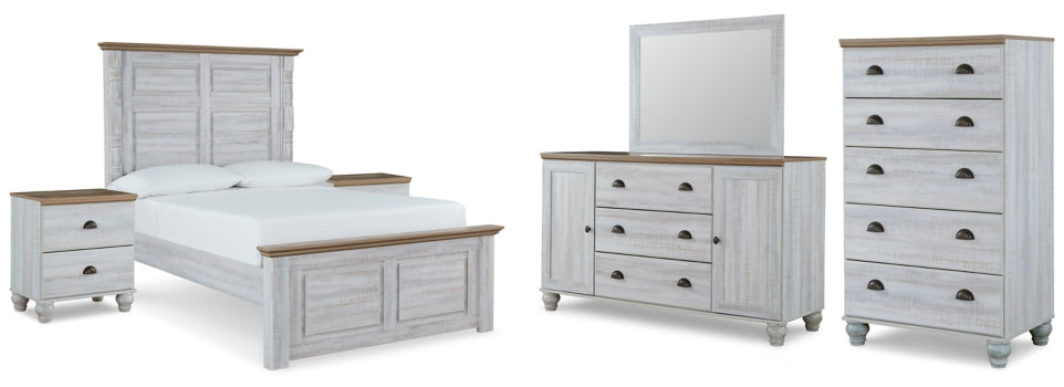 Haven Bay Full Panel Bed with Mirrored Dresser, Chest and 2 Nightstands