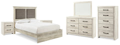 Cambeck Queen Upholstered Panel Bed with Mirrored Dresser, Chest and 2 Nightstands