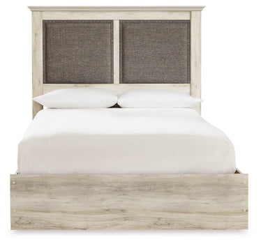Cambeck Queen Upholstered Panel Bed with Mirrored Dresser and 2 Nightstands