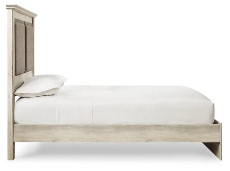 Cambeck Queen Upholstered Panel Bed with Mirrored Dresser, Chest and Nightstand