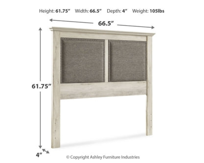 Cambeck Queen Upholstered Panel Headboard with Mirrored Dresser, Chest and Nightstand