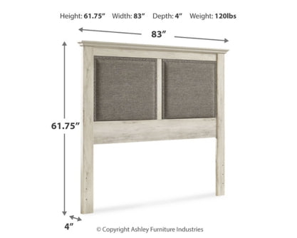 Cambeck King/California King Upholstered Panel Headboard with Mirrored Dresser, Chest and Nightstand
